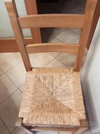 3 sedie di qualità in legno e paglia
