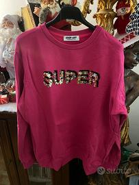Felpa fuscsia Shop-Art L con scritta Super paile