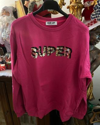 Felpa fuscsia Shop-Art L con scritta Super paile