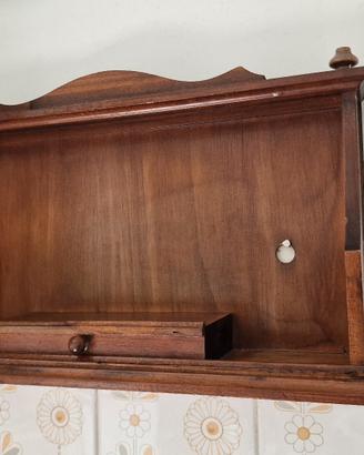 Mensola da parete vintage in legno con cassetto 