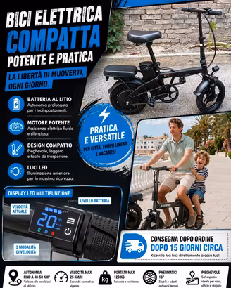 BICICLETTA ELETTRICA POTENTE COMPATTA GITE ESTIVE 