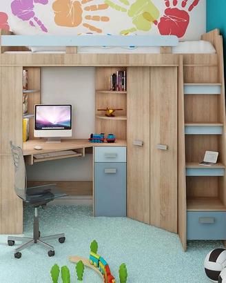 cameretta a soppalco con libreria  