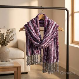 Sciarpa, stola, multicolore, frange, maglia