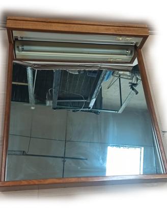 Specchiera per bagno in legno marrone con neon