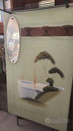 Attaccapanni a muro vintage anni 70 con specchio e