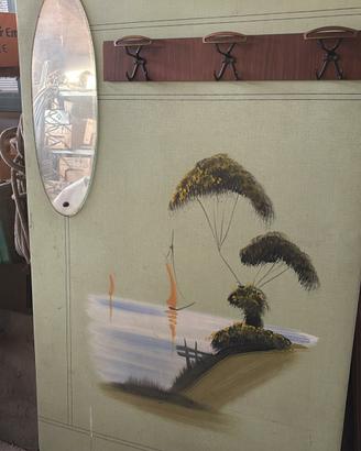 Attaccapanni a muro vintage anni 70 con specchio e