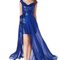 Vestito abito tubino 2 in 1 blu in paillettes 