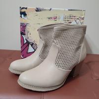 stivaletti tronchetti donna 38 beige traforato 