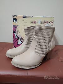 stivaletti tronchetti donna 38 beige traforato 
