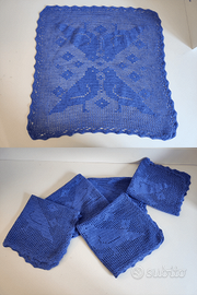 Set 5 Centrini Artigianali Uncinetto Blu Anni '70