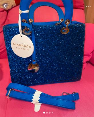 Borsa Diana&CO Firenze glitter blu elettrico nuova