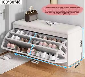 Scarpiera panca con mensole scaffalo bianca mdf