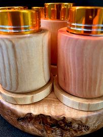 speziera in legno di olivo con barattolini
