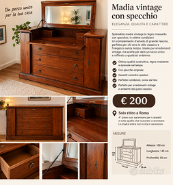 Splendida madia vintage in legno con specchio