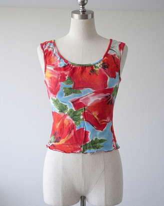 Top canotta Denny Rose floreale con papaveri