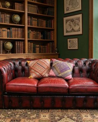 Divano 3 posti Chesterfield club in pelle bordeaux