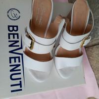 Sandali Benvenuti in Vera Pelle, bianco e  oro 