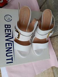 Sandali Benvenuti in Vera Pelle, bianco e  oro 