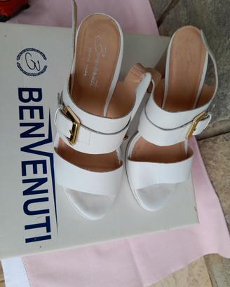 Sandali Benvenuti in Vera Pelle, bianco e  oro