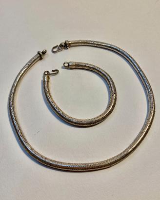 Parure collana bracciale snake vintage in argento