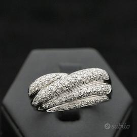 ANELLO STRIPS ORO BIANCO 18KT PAVE' DIAMANTI 0.70