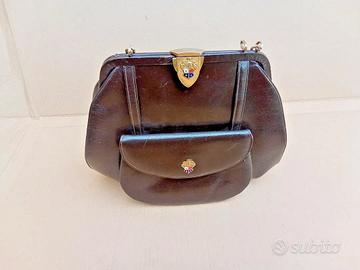 Borsa in pelle e cuoio marrone scuro vintage