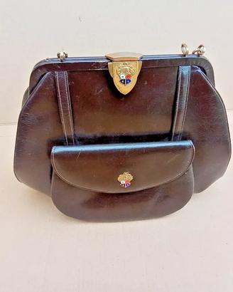 Borsa in pelle e cuoio marrone scuro vintage