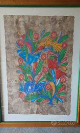 arte messicana uccelli fiori carta di corteccia