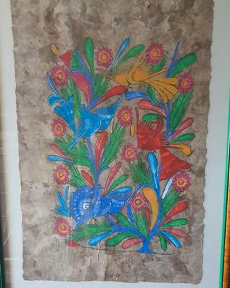 arte messicana uccelli fiori carta di corteccia