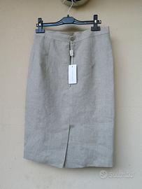 Gonna a tubino 100% Puro Lino Beige