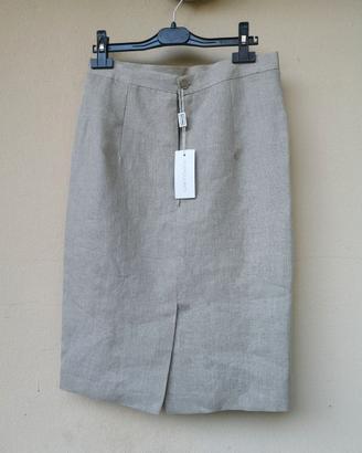 Gonna a tubino 100% Puro Lino Beige