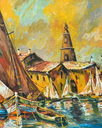 UNICO E RARO Olio su Tavola Saint Tropez Marina