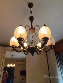 Lampadario vintage  6 luci  con  putto centrale 