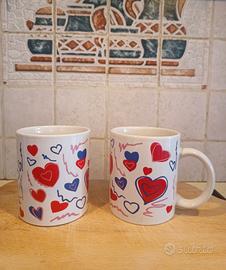 Coppia di tazze mug in ceramica cuori rossi e blu