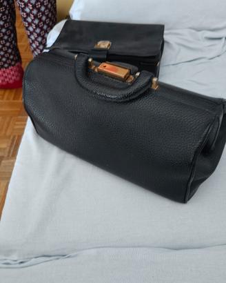 borsa vintage in pelle nera anni 60/70