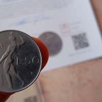 Raro 50 lire 1958 BB periziato Repubblica Italiana