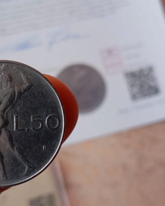 Raro 50 lire 1958 BB periziato Repubblica Italiana
