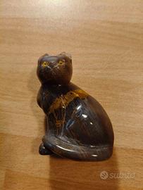Scultura gatto in occhio di tigre