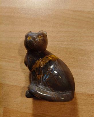 Scultura gatto in occhio di tigre