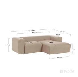 Kave Home Blok Divano Beige con Chaise Longue