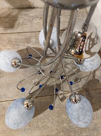 Lampadario vetro metallo blu