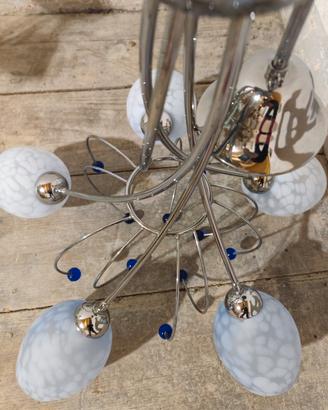 Lampadario vetro metallo blu