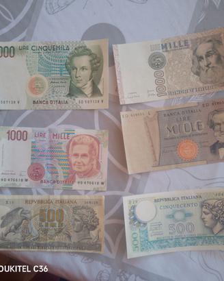 Banconote 500 lire 1000 lire 5000 lire