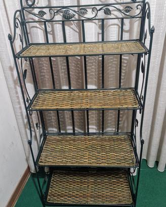 étagère, scaffale in ferro battuto e rattan