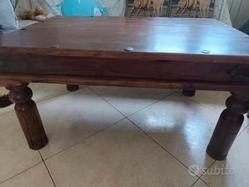 Tavolino Basso da Salotto Etnico in Legno Massello