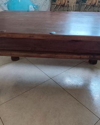 Tavolino Basso da Salotto Etnico in Legno Massello