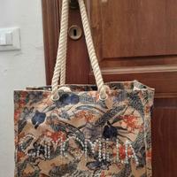 Borsa mare in iuta, manici corda, marca Camomilla