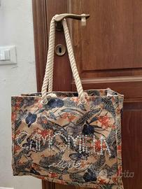 Borsa mare in iuta, manici corda, marca Camomilla