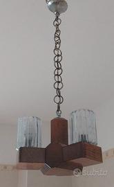 lampada da soffitto in legno anni 80