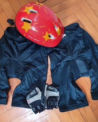 Set bici bambini: caschetto, guanti, 2 pantaloni